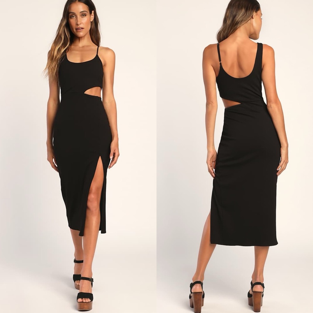 Lulus | A Cut Above The Rest Black Asymmetrical Cutout Midi Dress